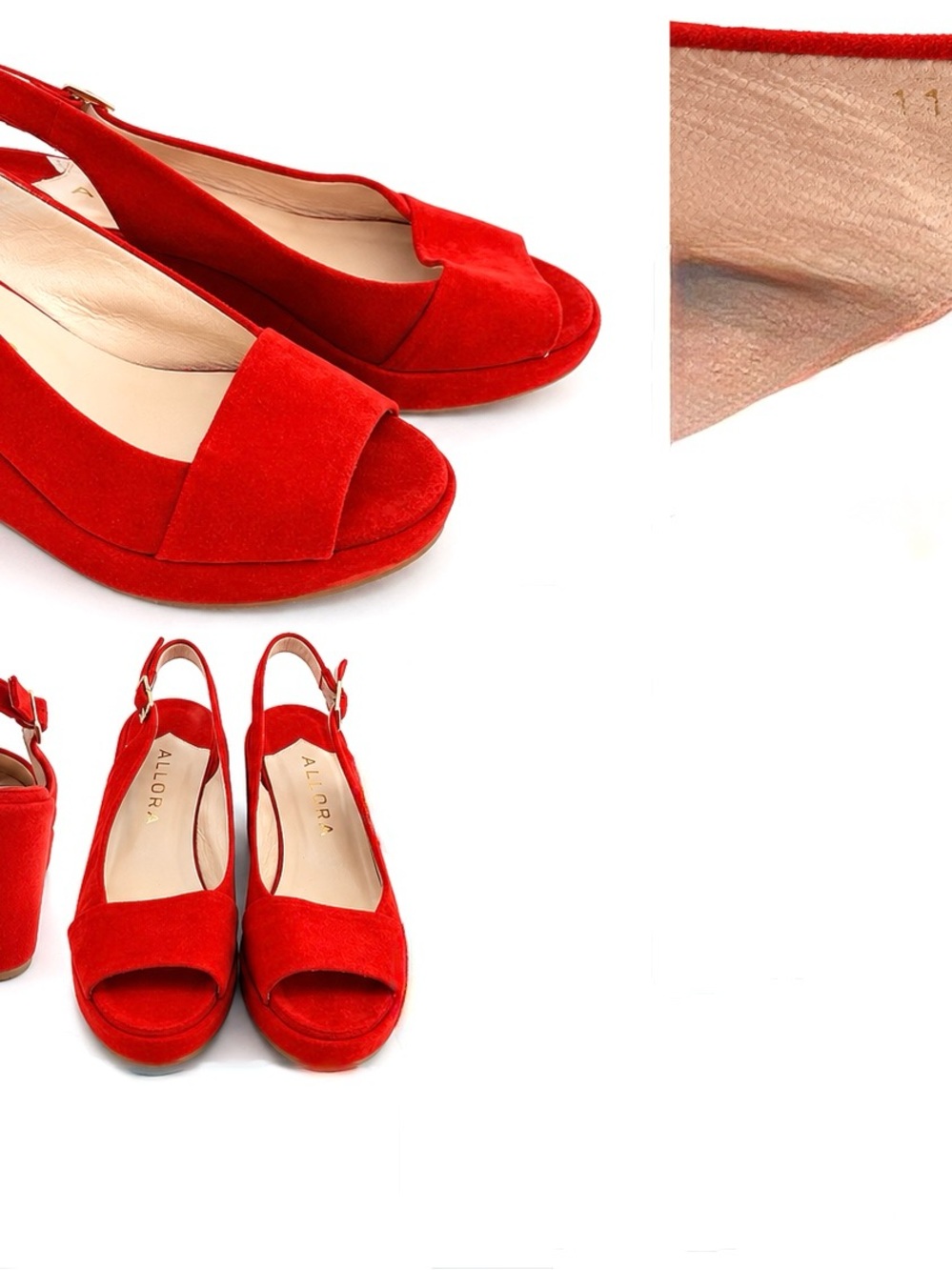 ALLORA Red Suede Wedge Slingback Sandals - Size 38 (US 7-7.5) EUC